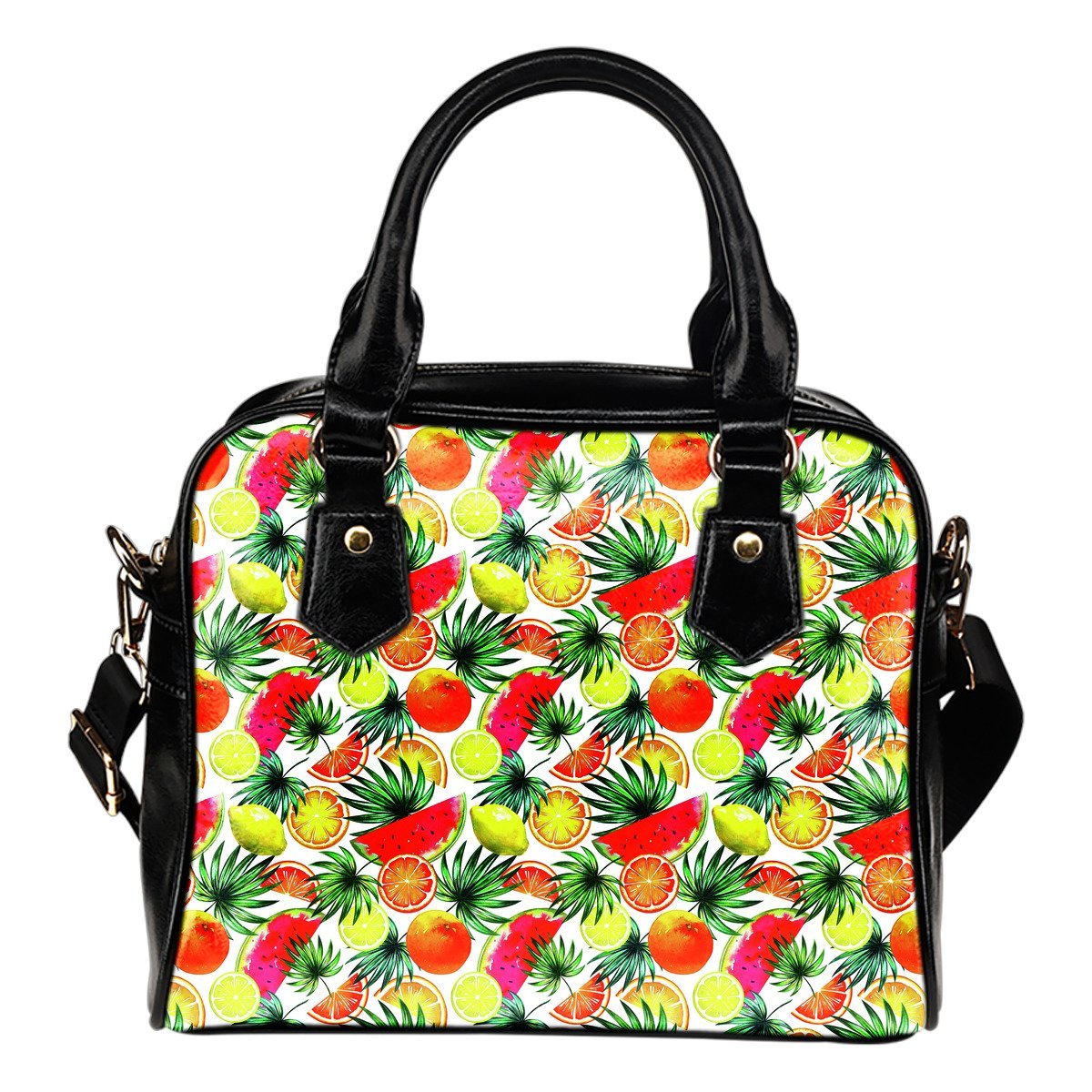 Tropical Fruit Leaf Pattern Print Shoulder Handbag