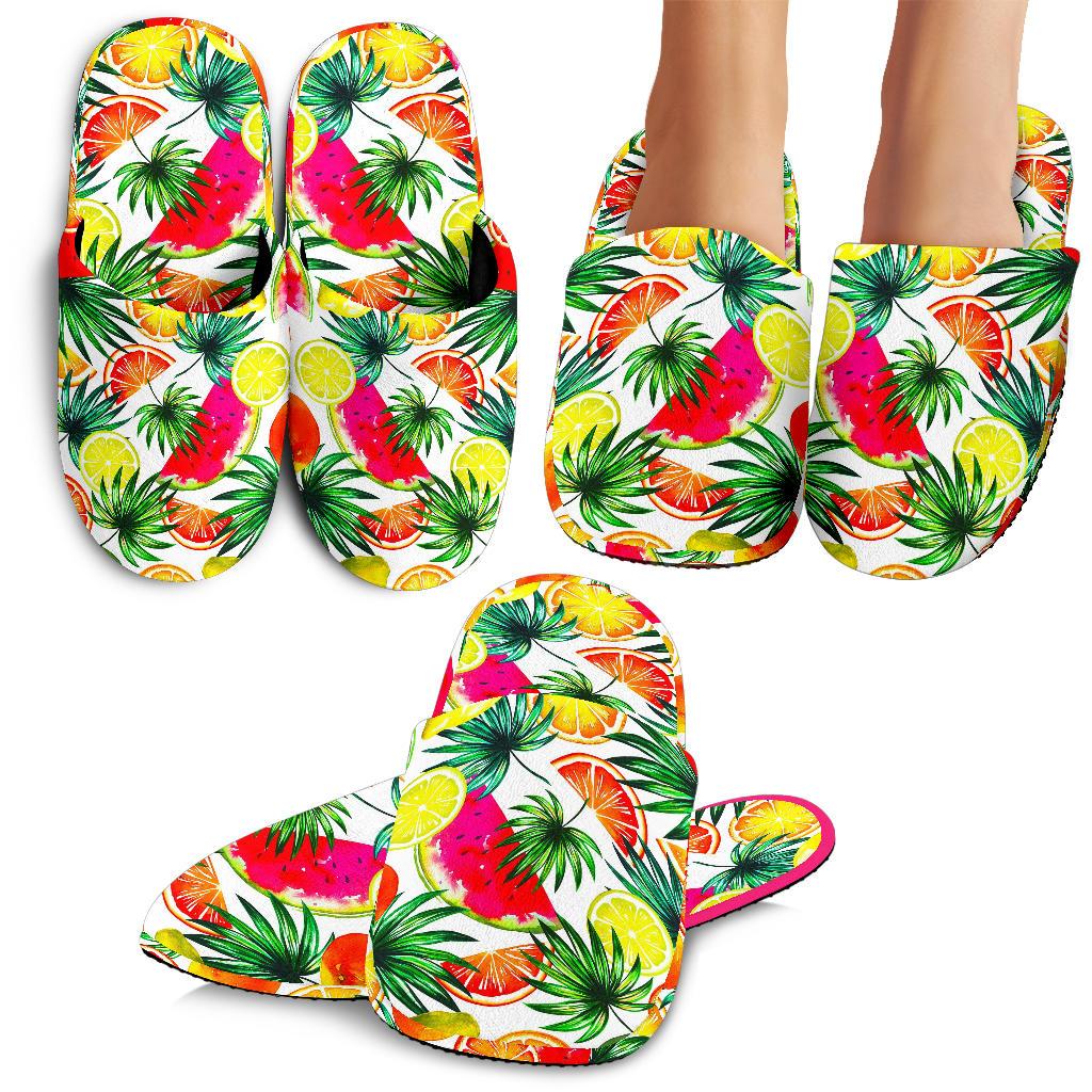 Tropical Fruit Leaf Pattern Print Slippers