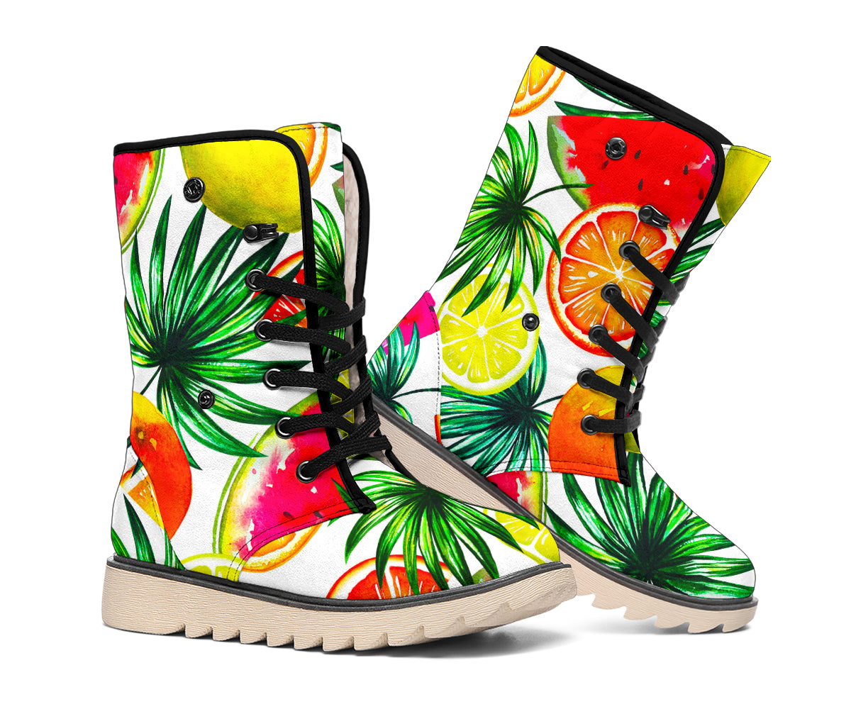 Tropical Fruit Leaf Pattern Print Winter Boots