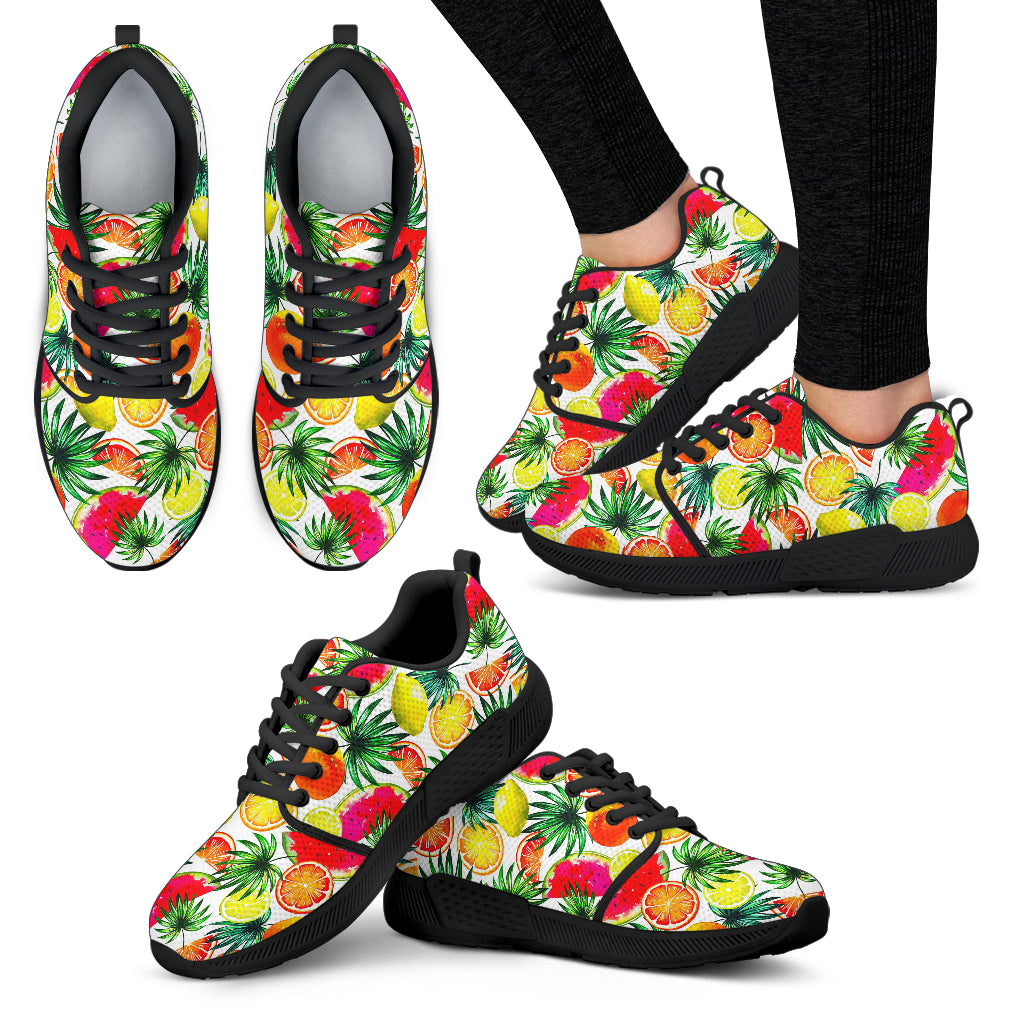 Tropical Fruit Leaf Pattern Print Women's Athletic Shoes