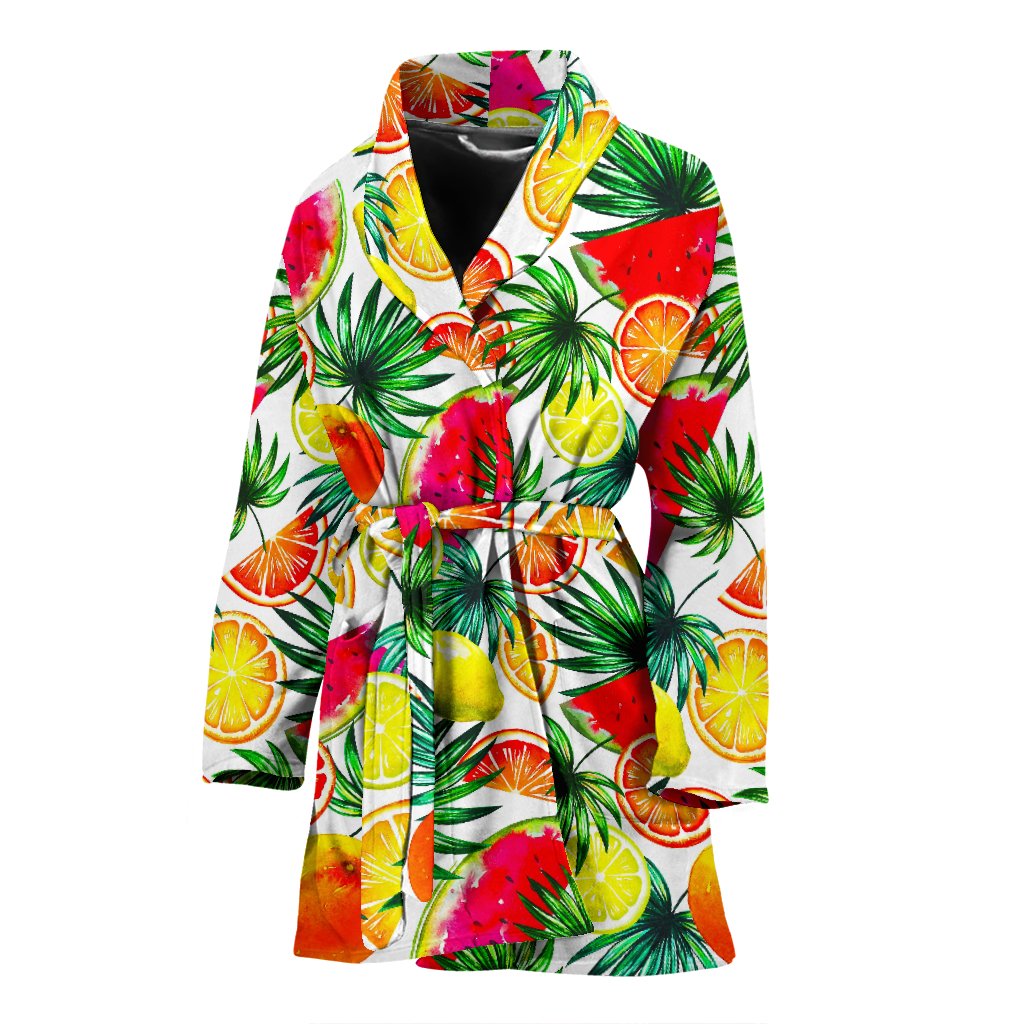 Tropical Fruit Leaf Pattern Print Women's Bathrobe