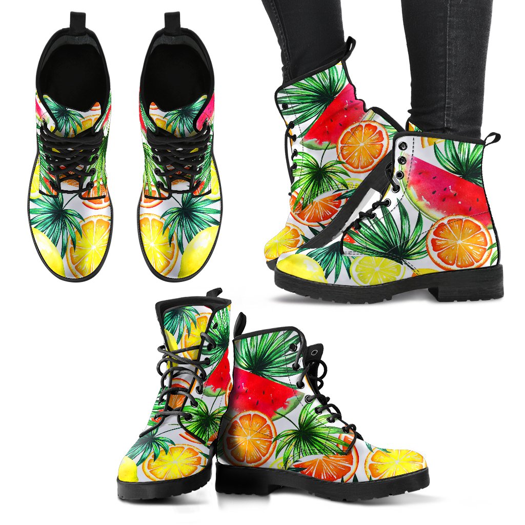 Tropical Fruit Leaf Pattern Print Women's Boots