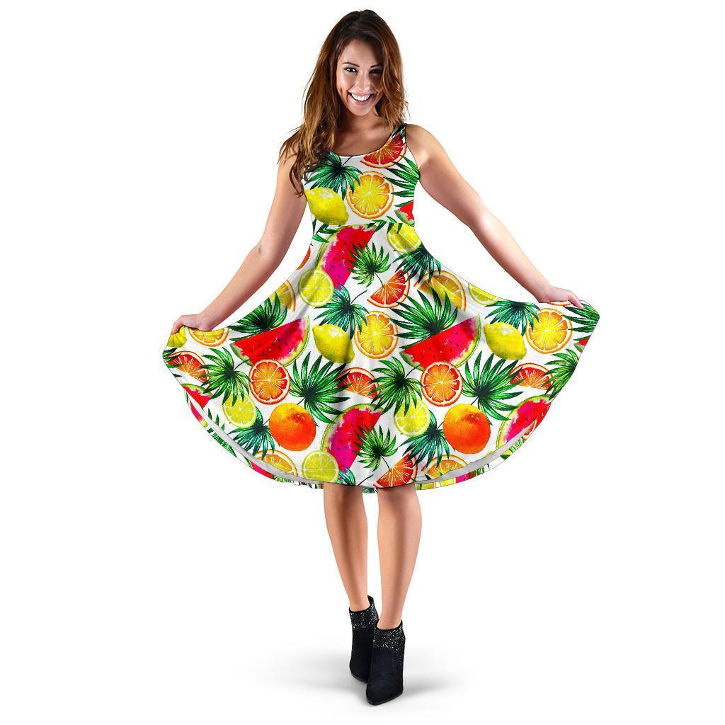 Tropical Fruit Leaf Pattern Print Women's Dress