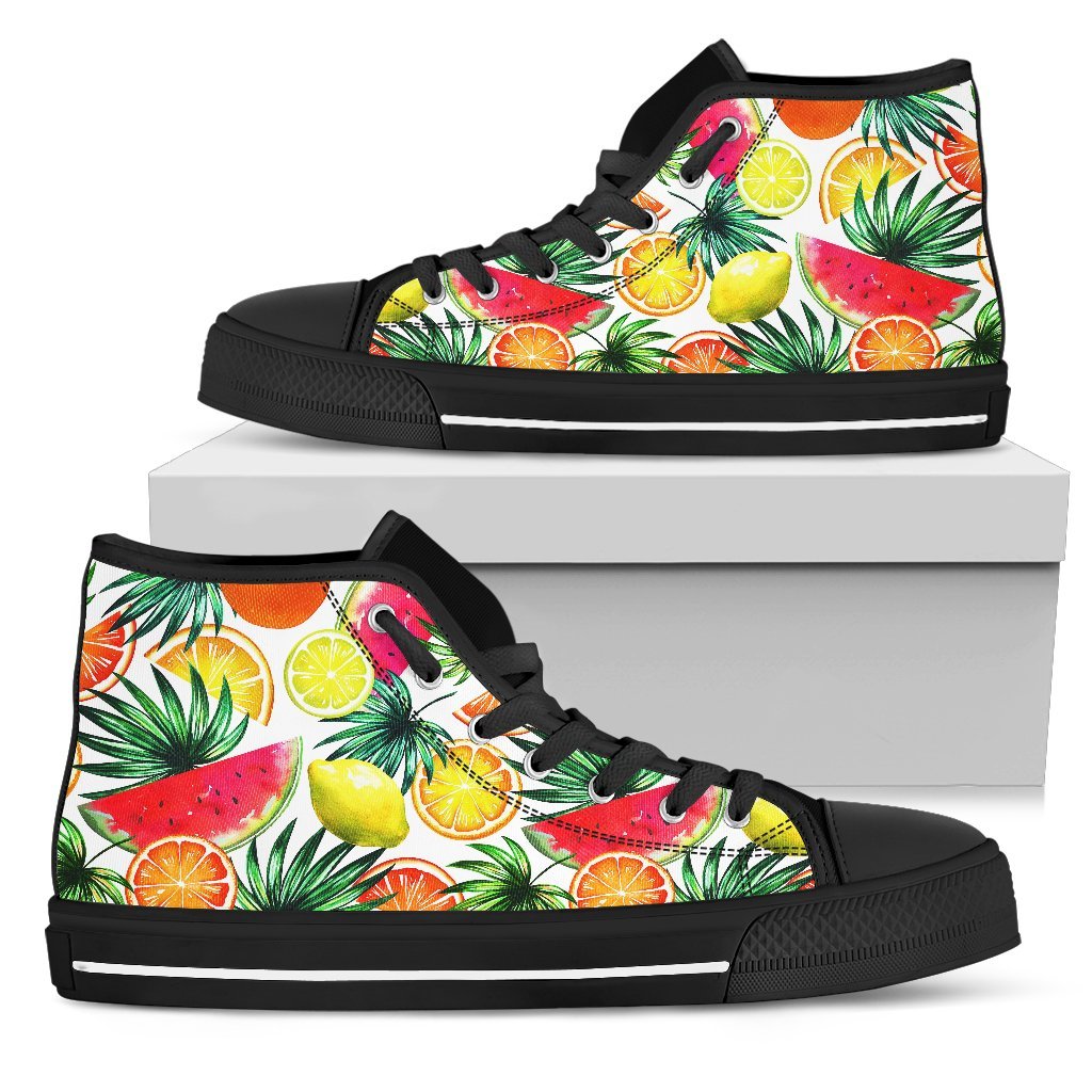 Tropical Fruit Leaf Pattern Print Women's High Top Shoes