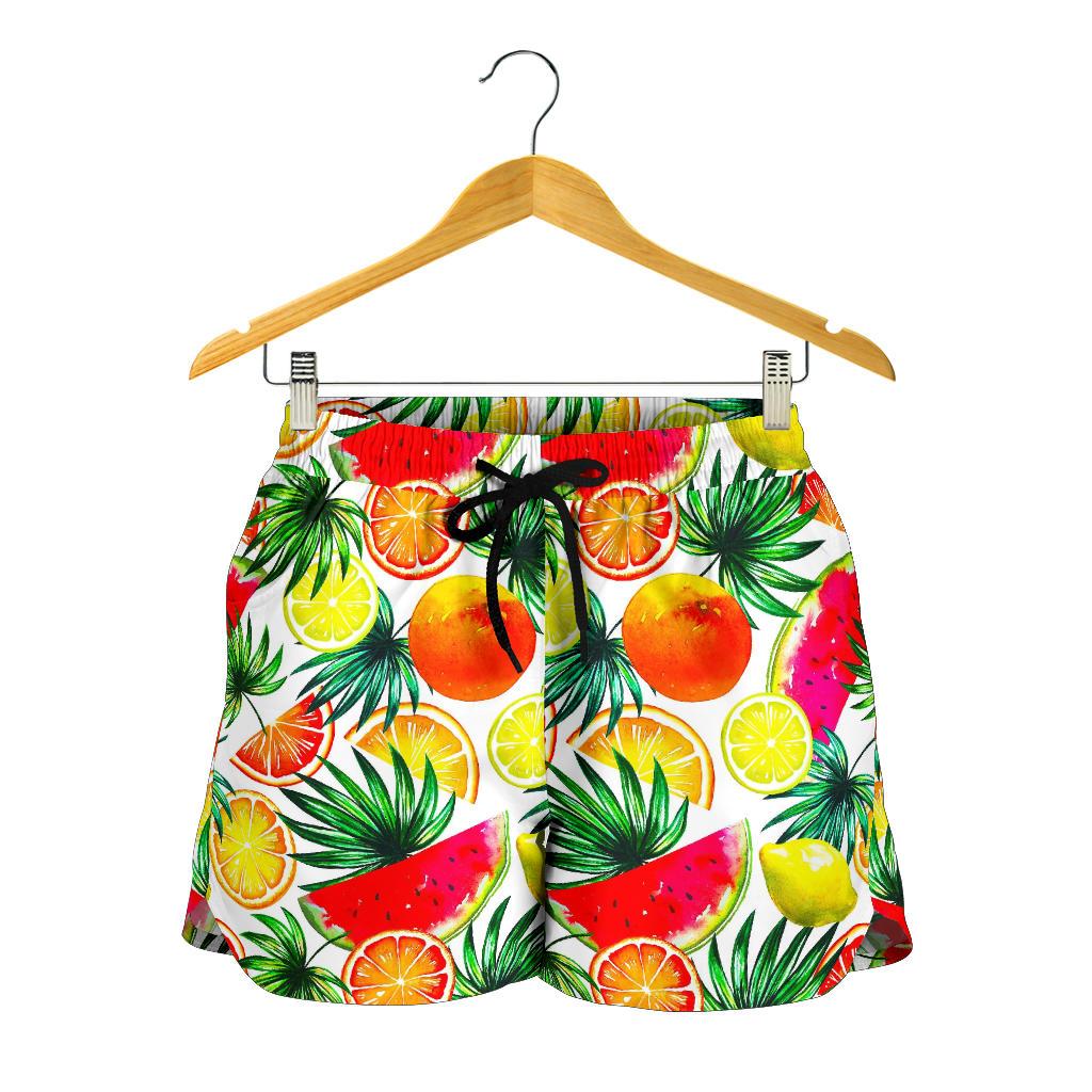 Tropical Fruit Leaf Pattern Print Women's Shorts