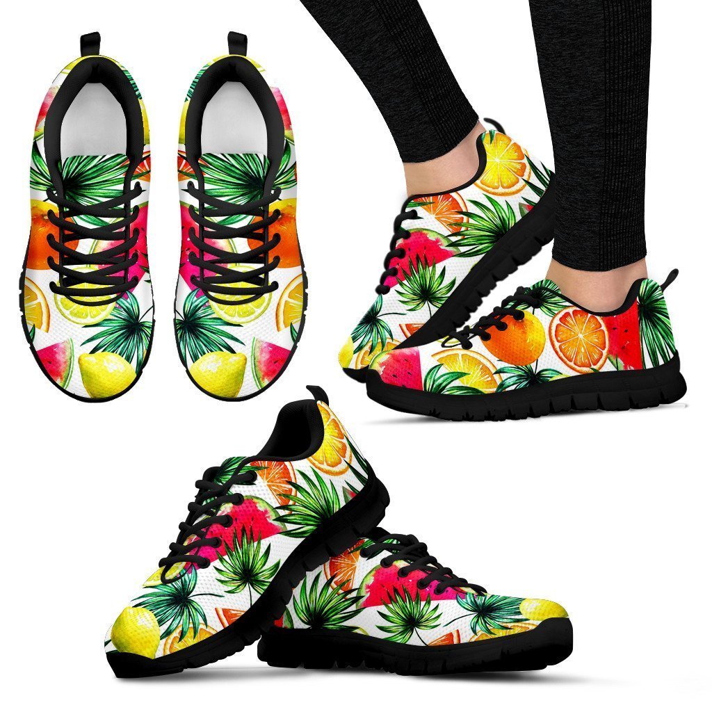 Tropical Fruit Leaf Pattern Print Women's Sneakers