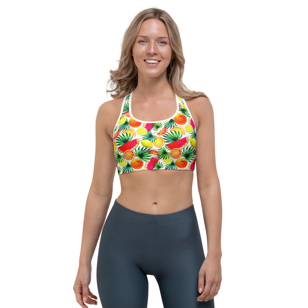 Tropical Fruit Leaf Pattern Print Women's Sports Bra