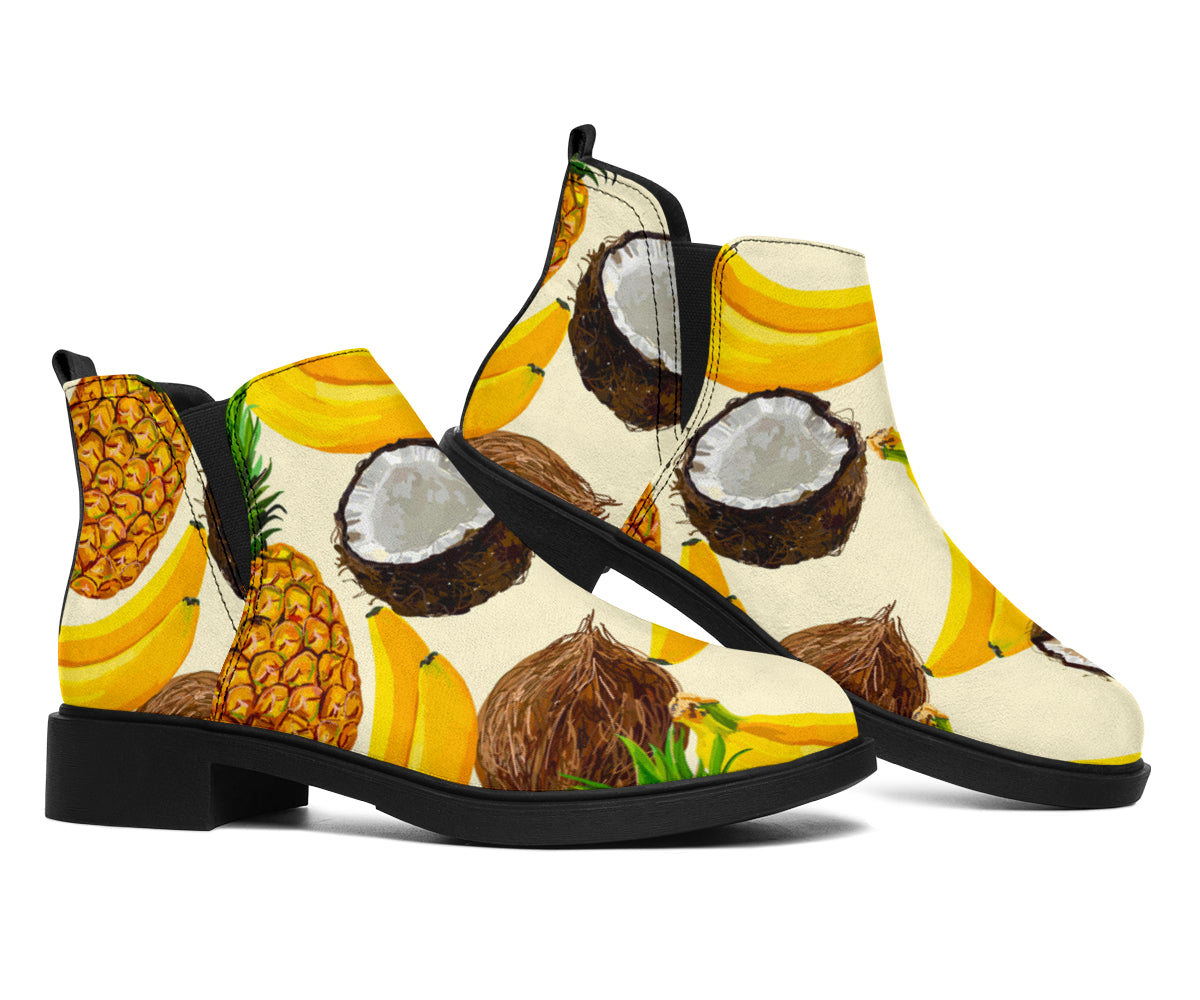 Tropical Fruits Pattern Print Flat Ankle Boots