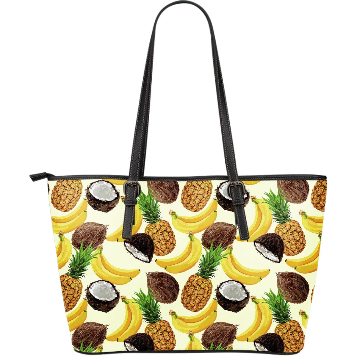 Tropical Fruits Pattern Print Leather Tote Bag