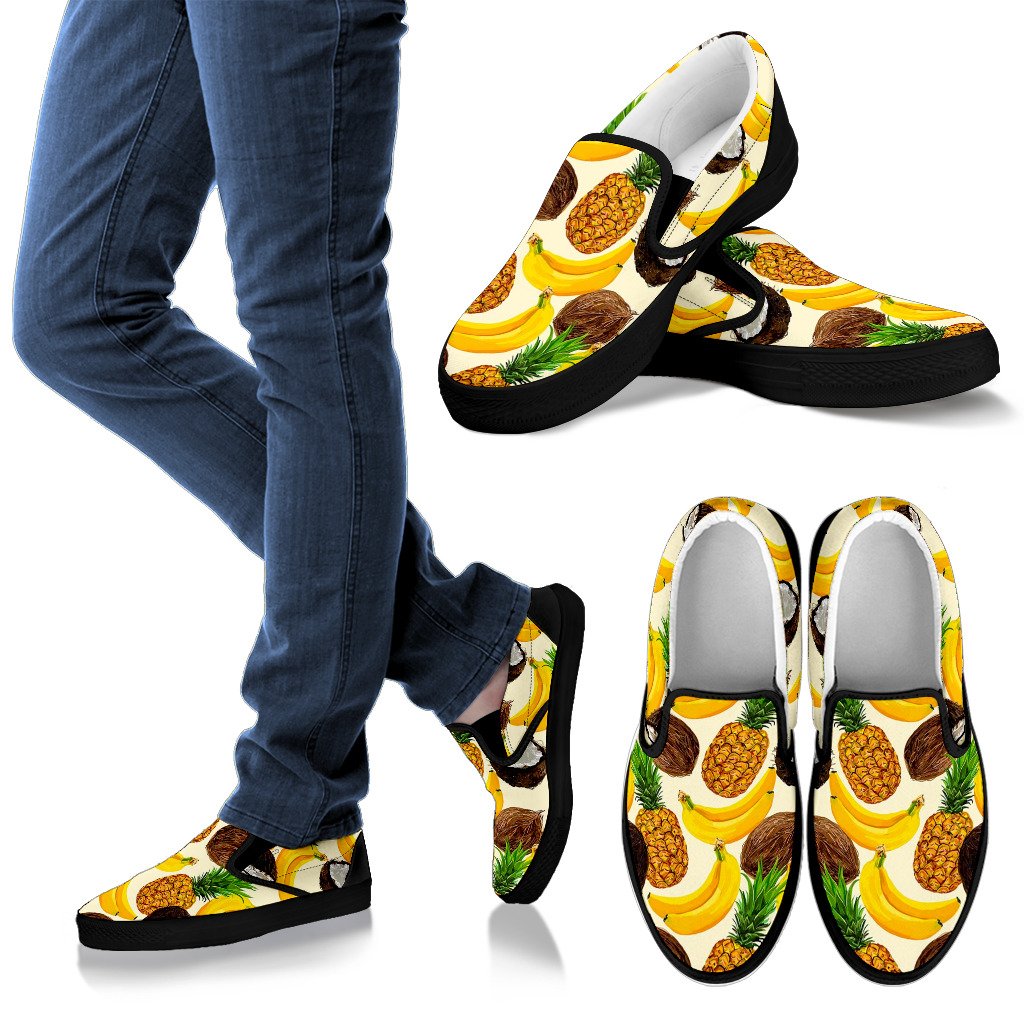 Tropical Fruits Pattern Print Men's Slip On Shoes