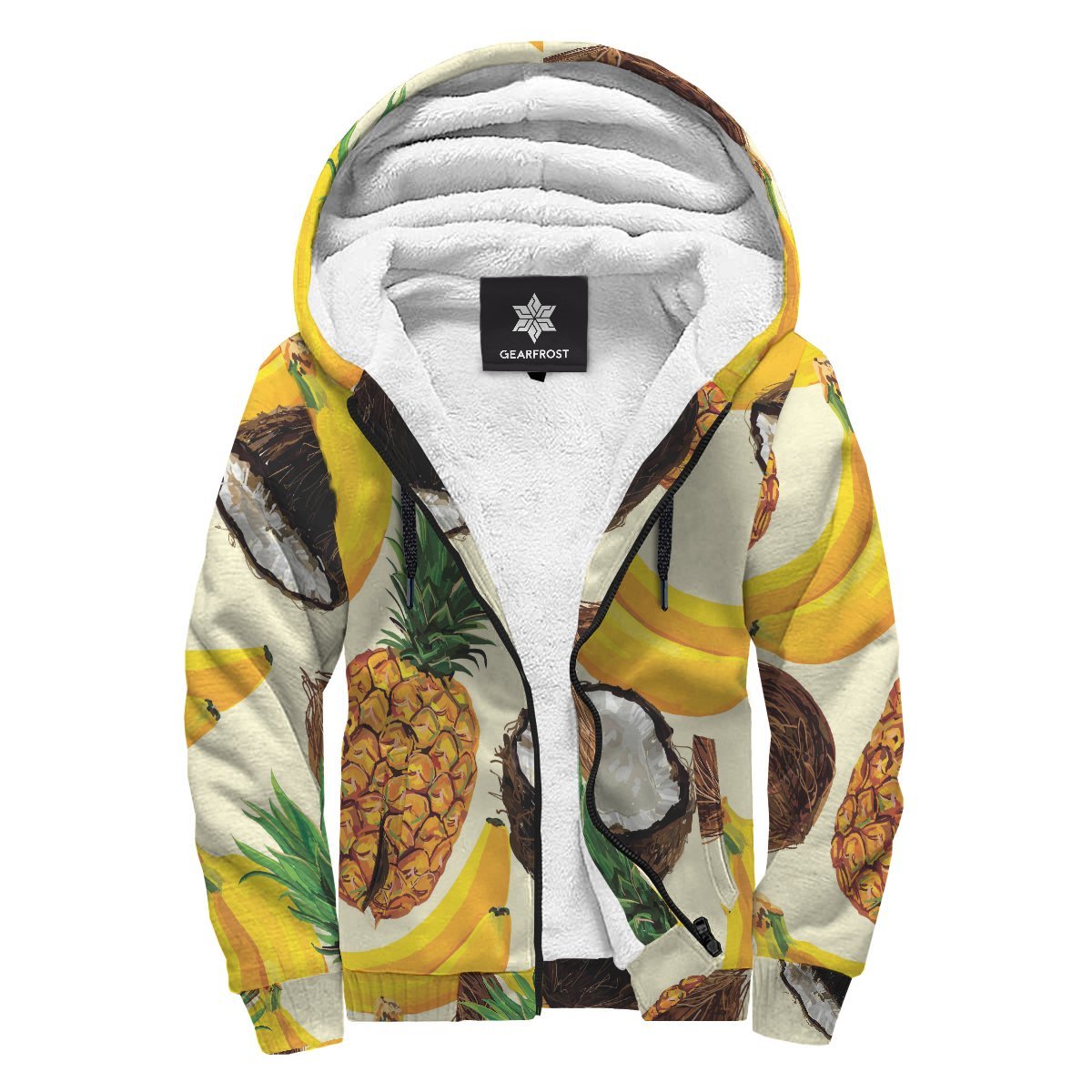 Tropical Fruits Pattern Print Sherpa Lined Fleece Hoodie