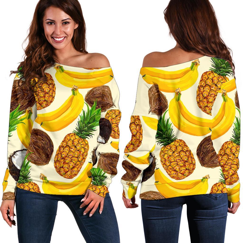 Tropical Fruits Pattern Print Women's Off-Shoulder Sweatshirt