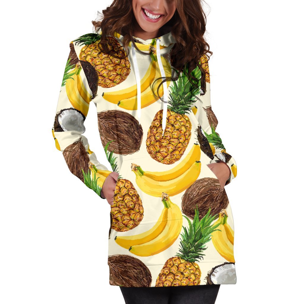 Tropical Fruits Pattern Print Women's Pullover Hoodie Dress