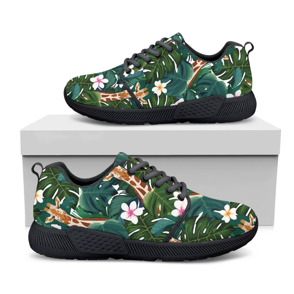 Tropical Giraffe Pattern Print Black Athletic Shoes