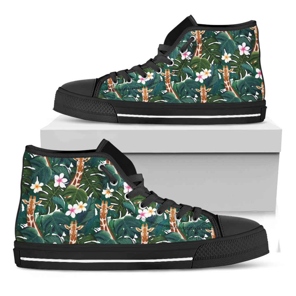 Tropical Giraffe Pattern Print Black High Top Shoes