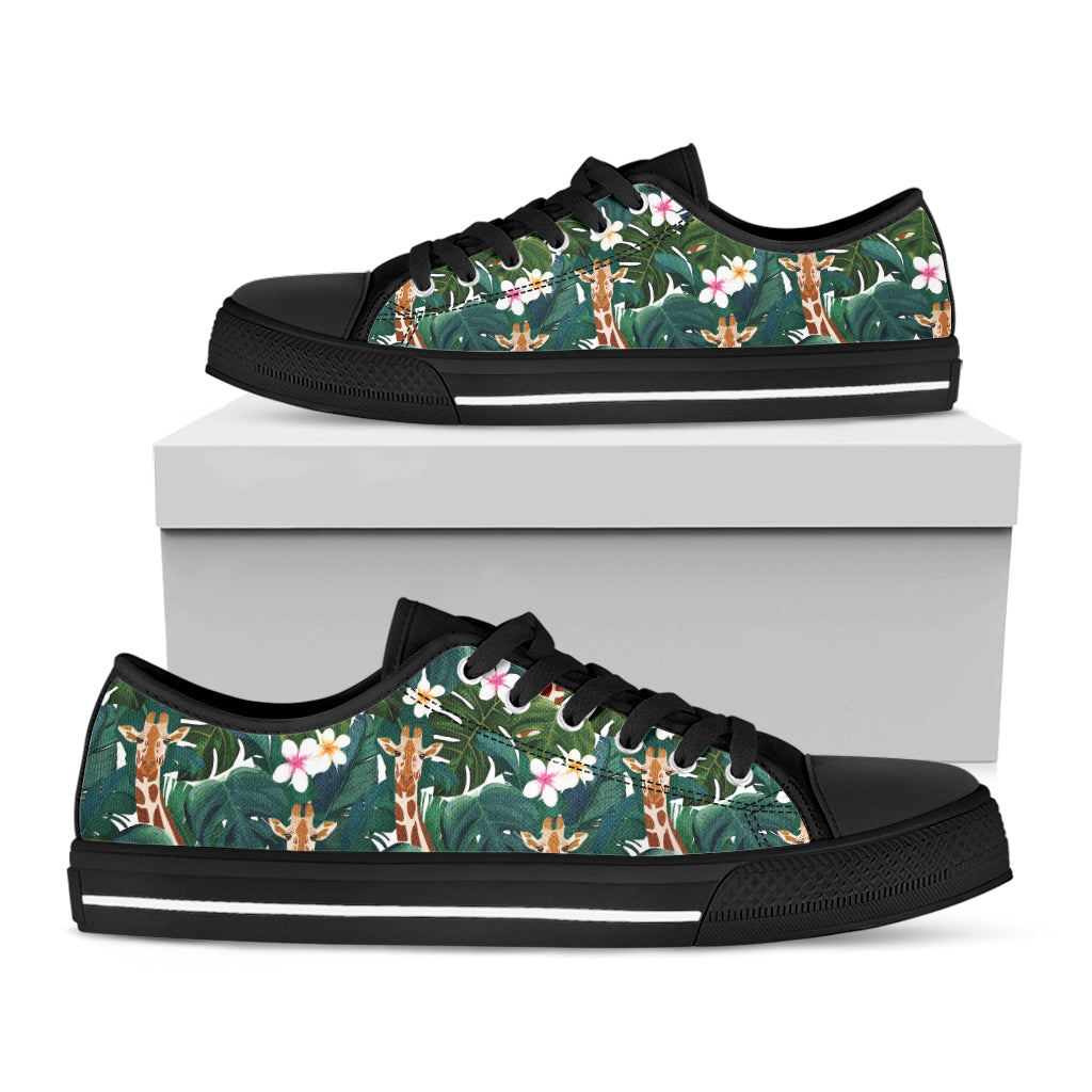 Tropical Giraffe Pattern Print Black Low Top Shoes