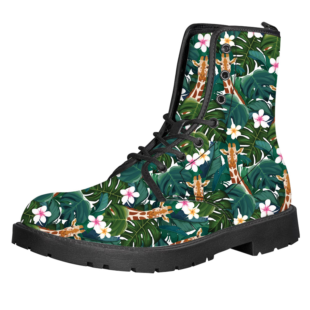 Tropical Giraffe Pattern Print Leather Boots