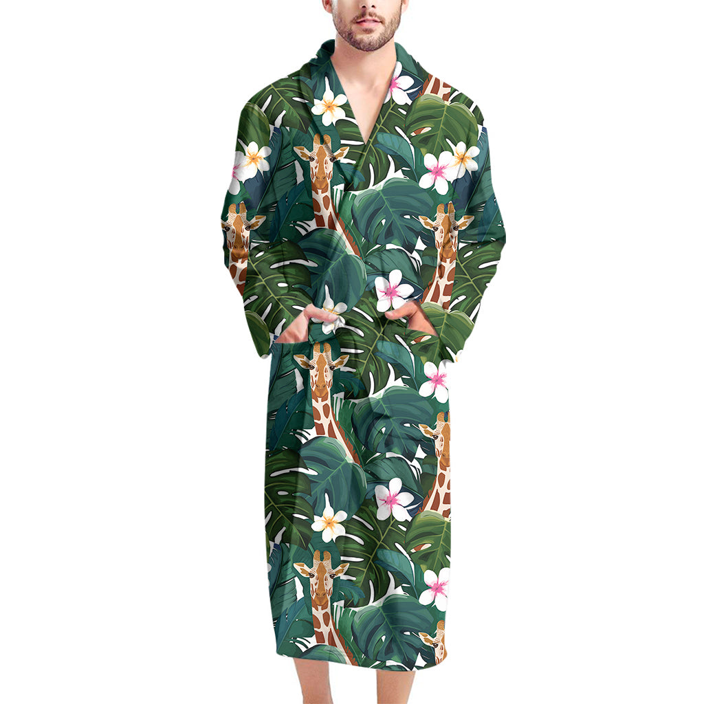 Tropical Giraffe Pattern Print Men's Bathrobe