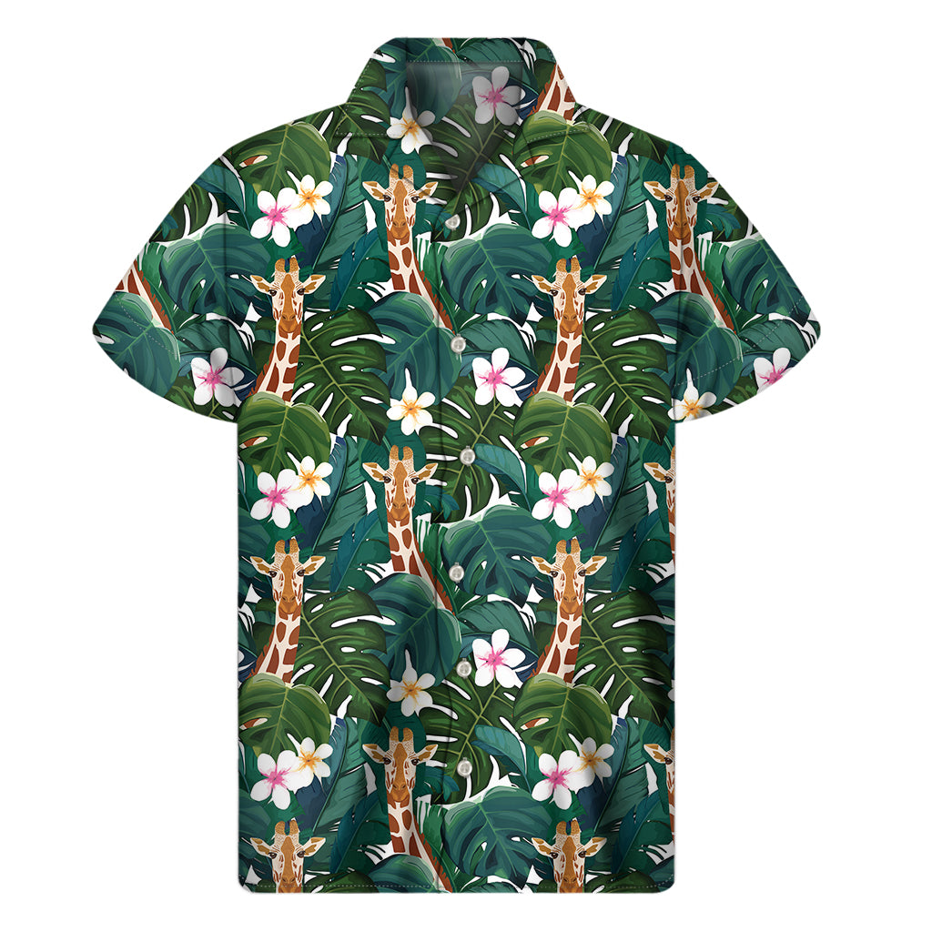 Tropical Giraffe Pattern Print Men's Short Sleeve Shirt