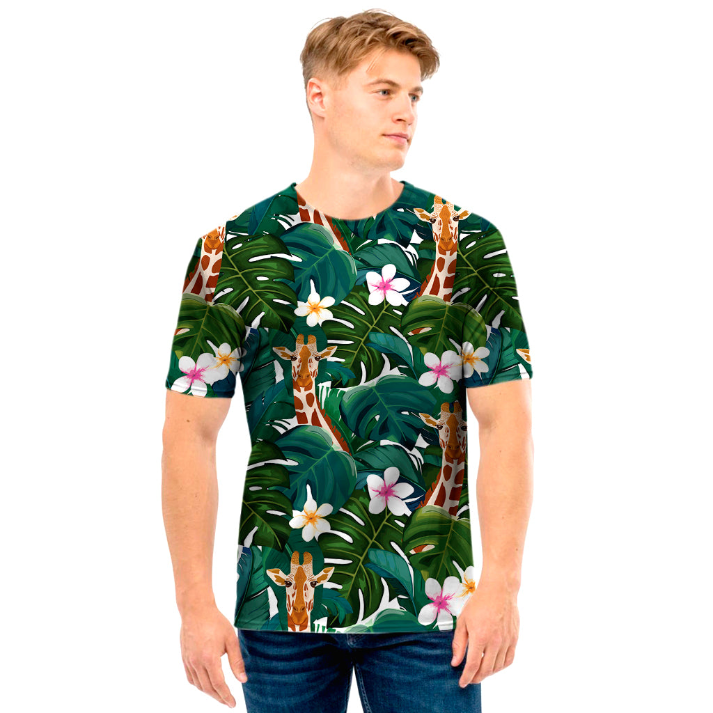 Tropical Giraffe Pattern Print Men's T-Shirt