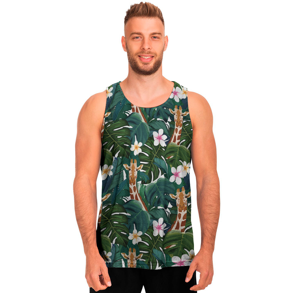 Tropical Giraffe Pattern Print Men's Tank Top