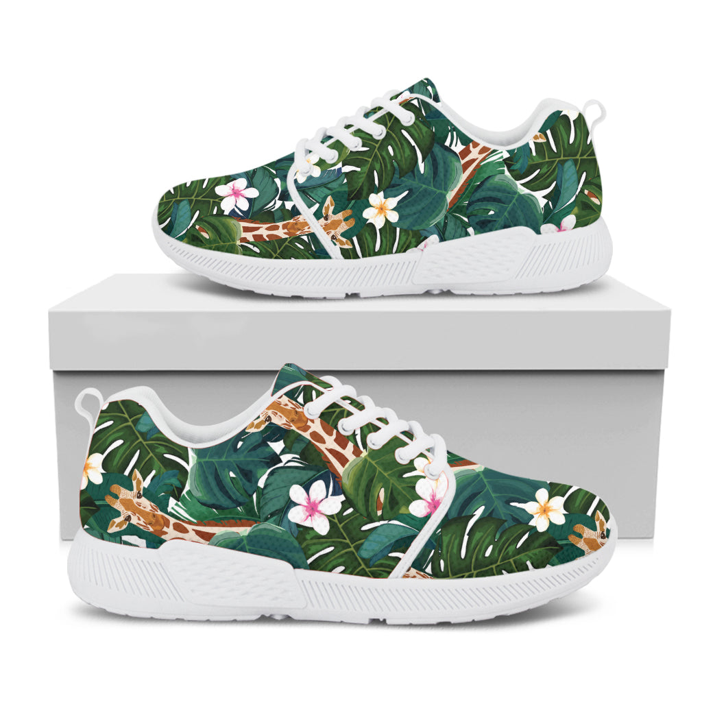 Tropical Giraffe Pattern Print White Athletic Shoes