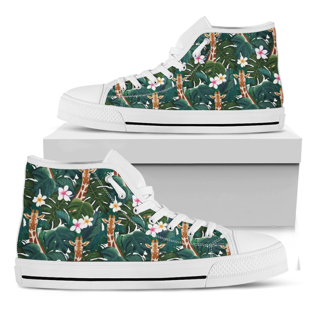 Tropical Giraffe Pattern Print White High Top Shoes