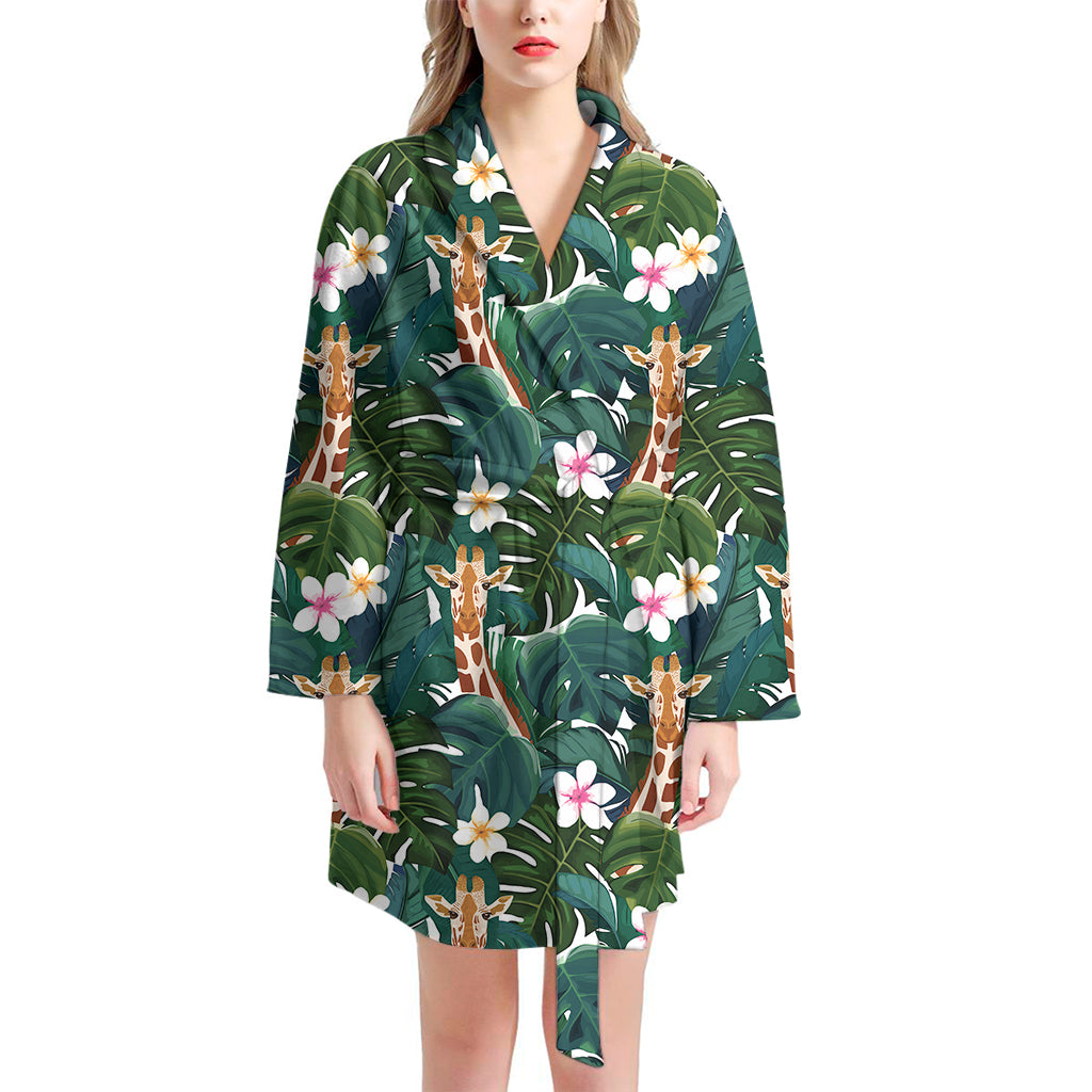 Tropical Giraffe Pattern Print Women's Bathrobe