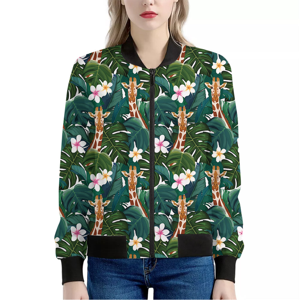 Tropical Giraffe Pattern Print Women's Bomber Jacket