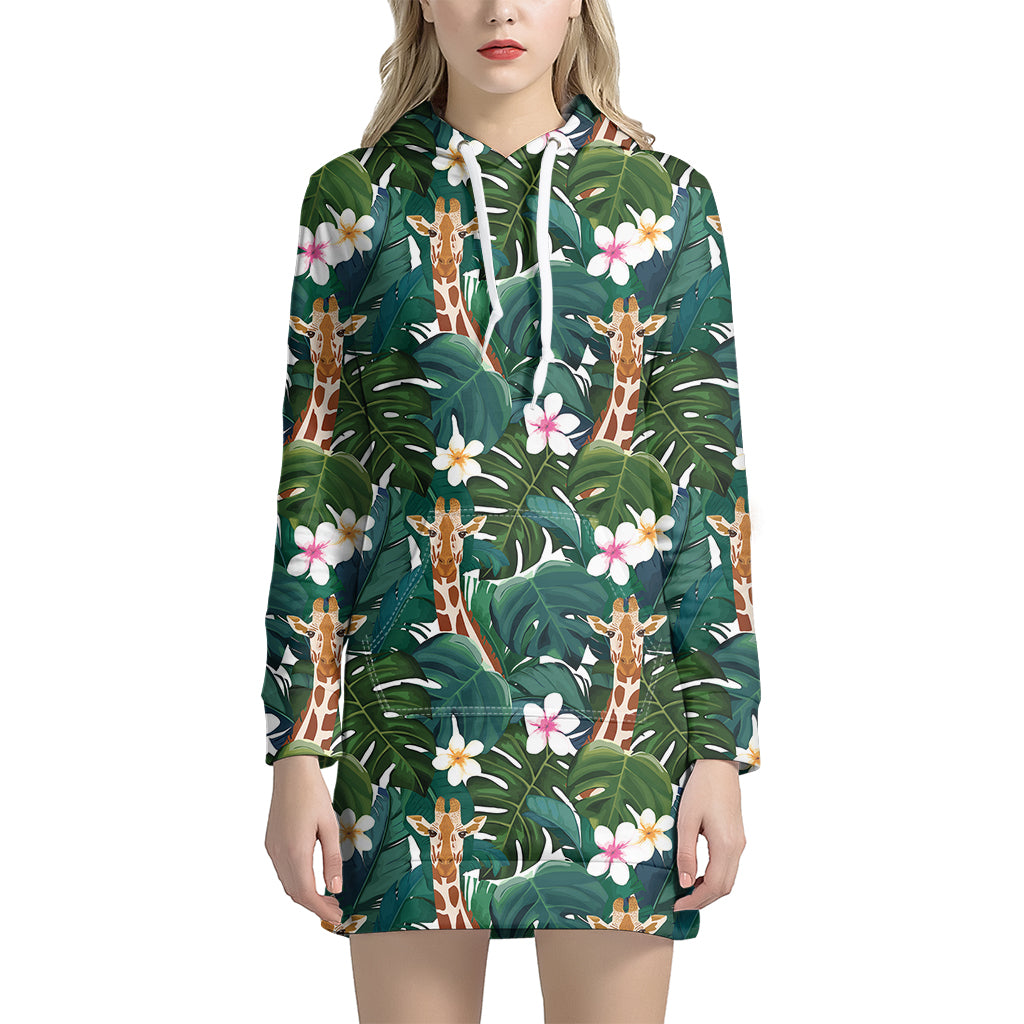 Tropical Giraffe Pattern Print Women's Pullover Hoodie Dress