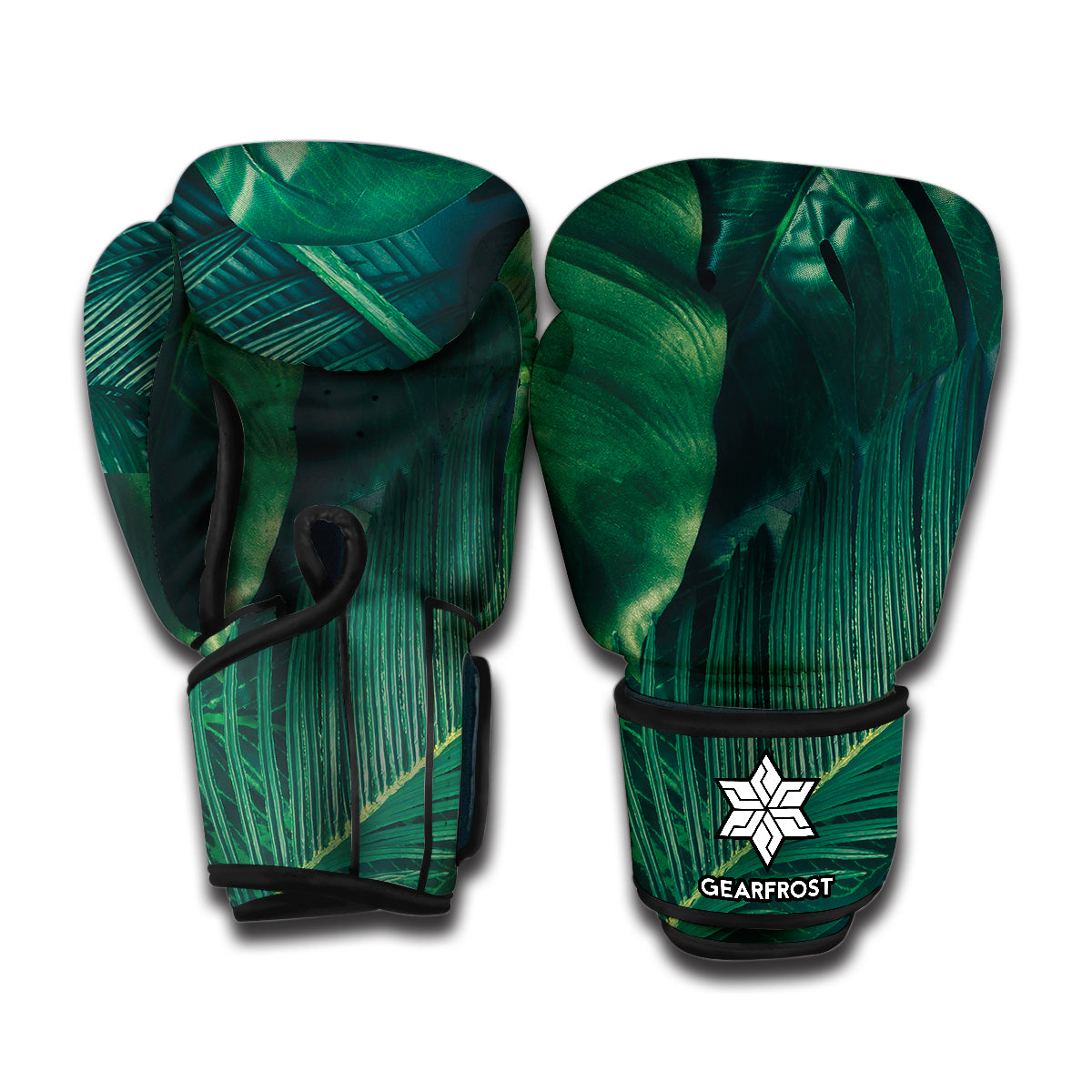 Tropical Green Leaves Print Boxing Gloves