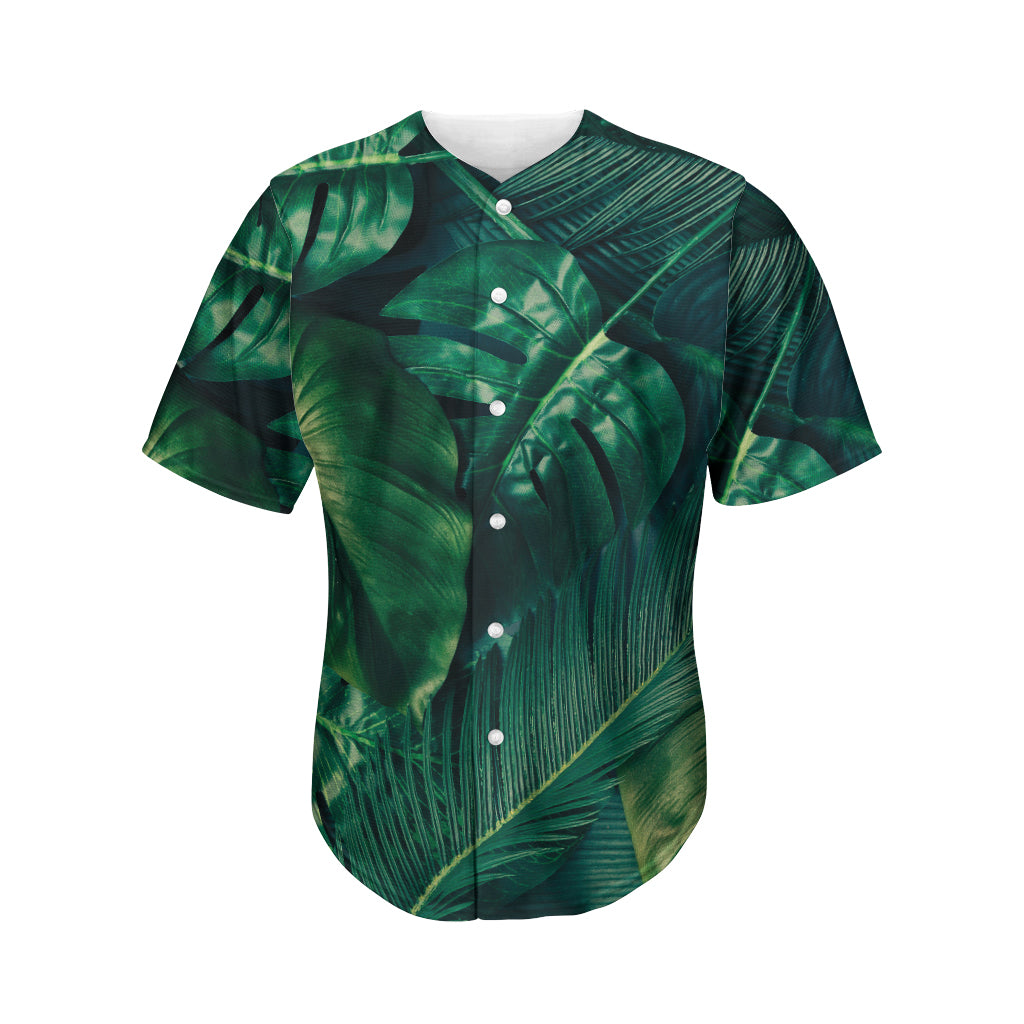 Tropical Green Leaves Print Men's Baseball Jersey