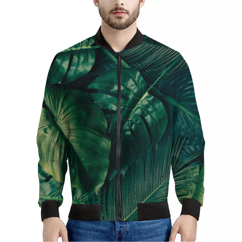 Tropical Green Leaves Print Men's Bomber Jacket