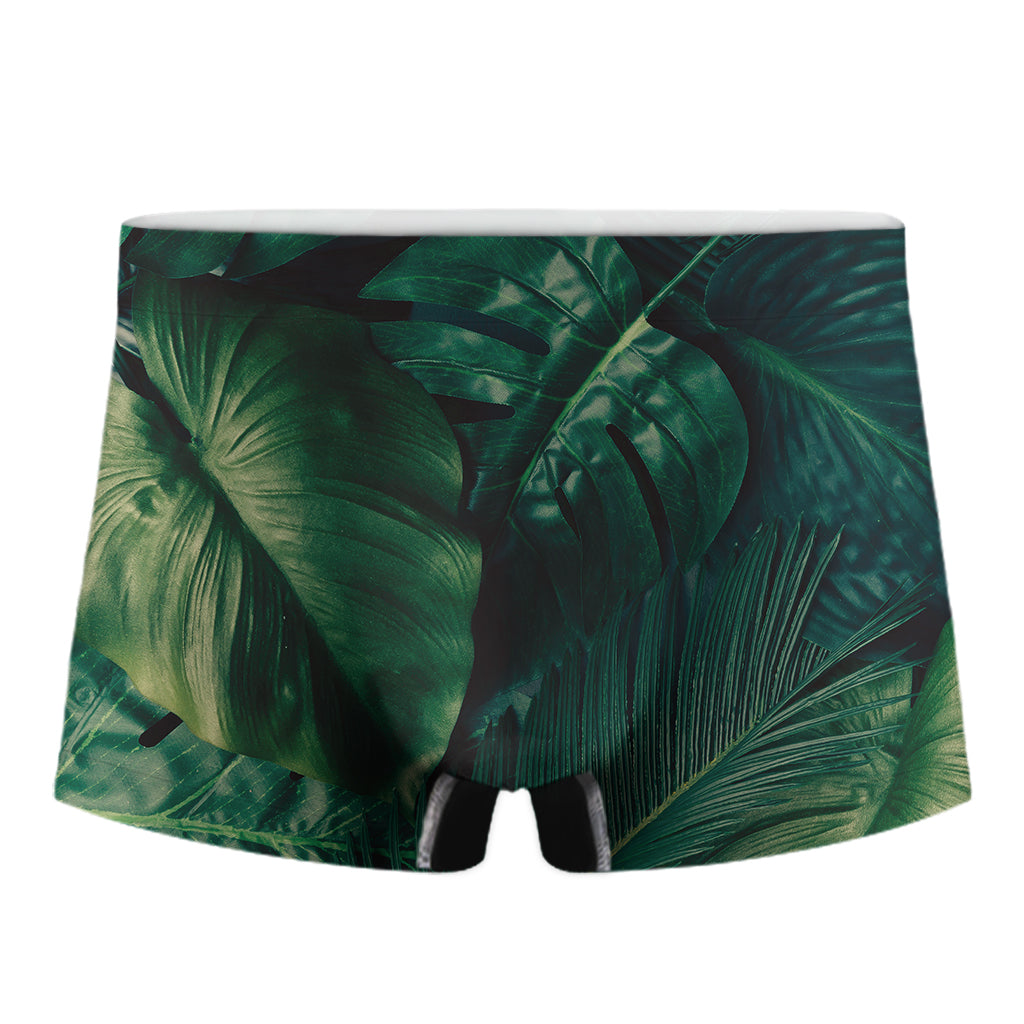 Tropical Green Leaves Print Men's Boxer Briefs