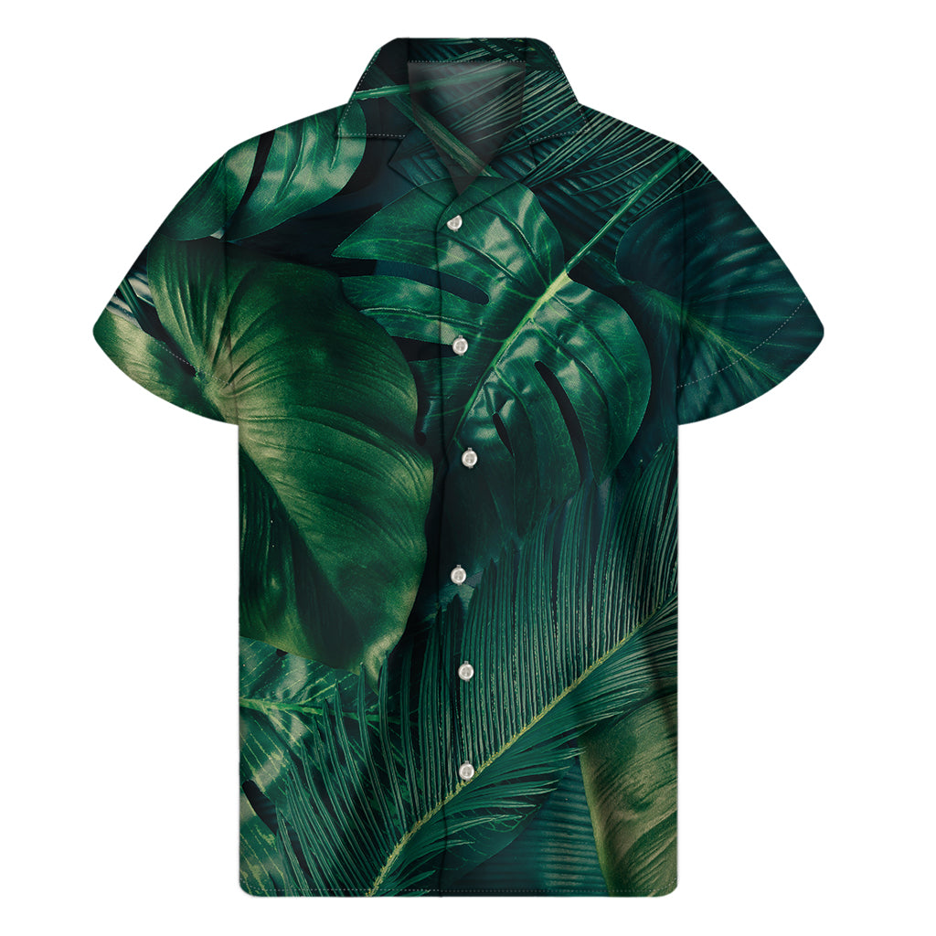 Tropical Green Leaves Print Men's Short Sleeve Shirt