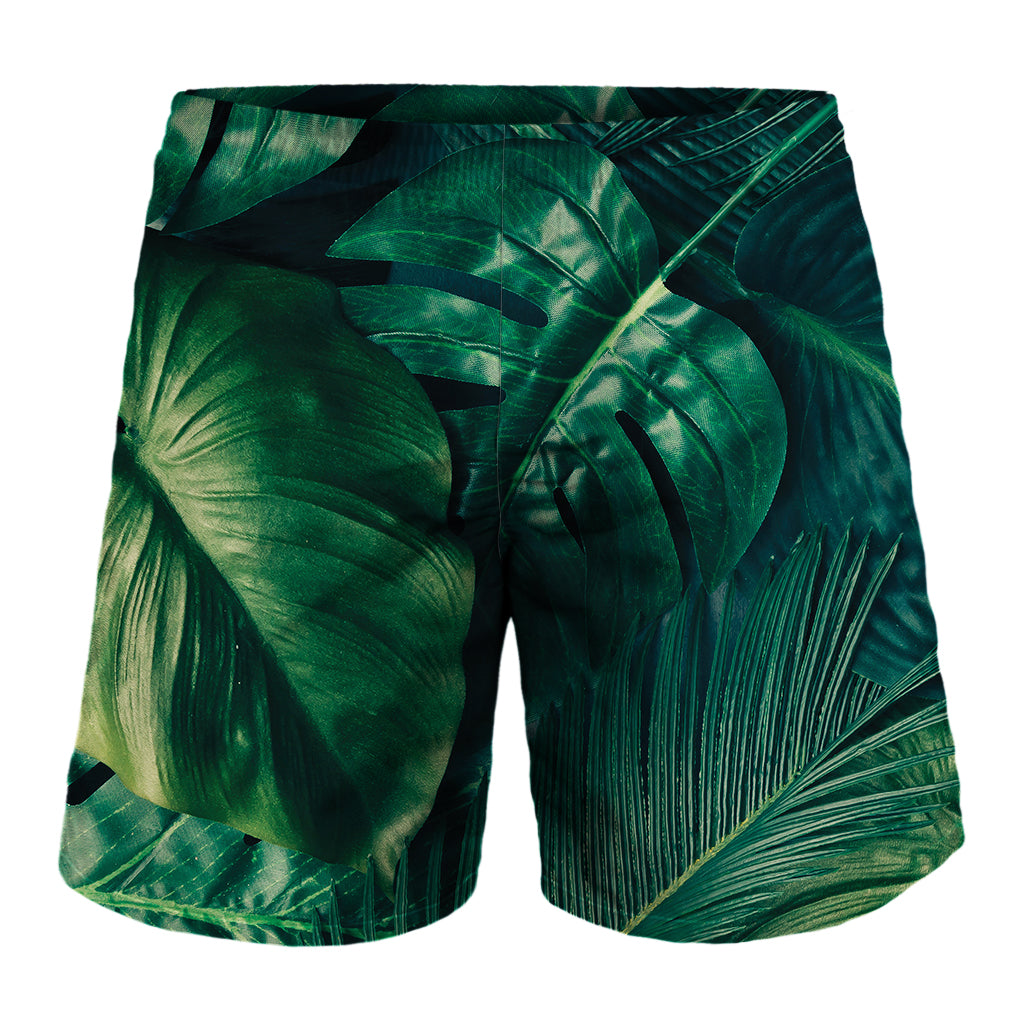 Tropical Green Leaves Print Men's Shorts