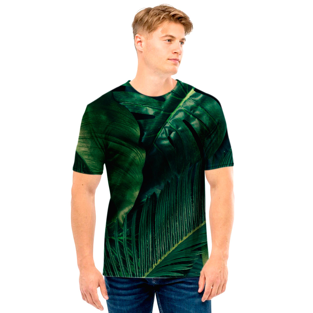 Tropical Green Leaves Print Men's T-Shirt