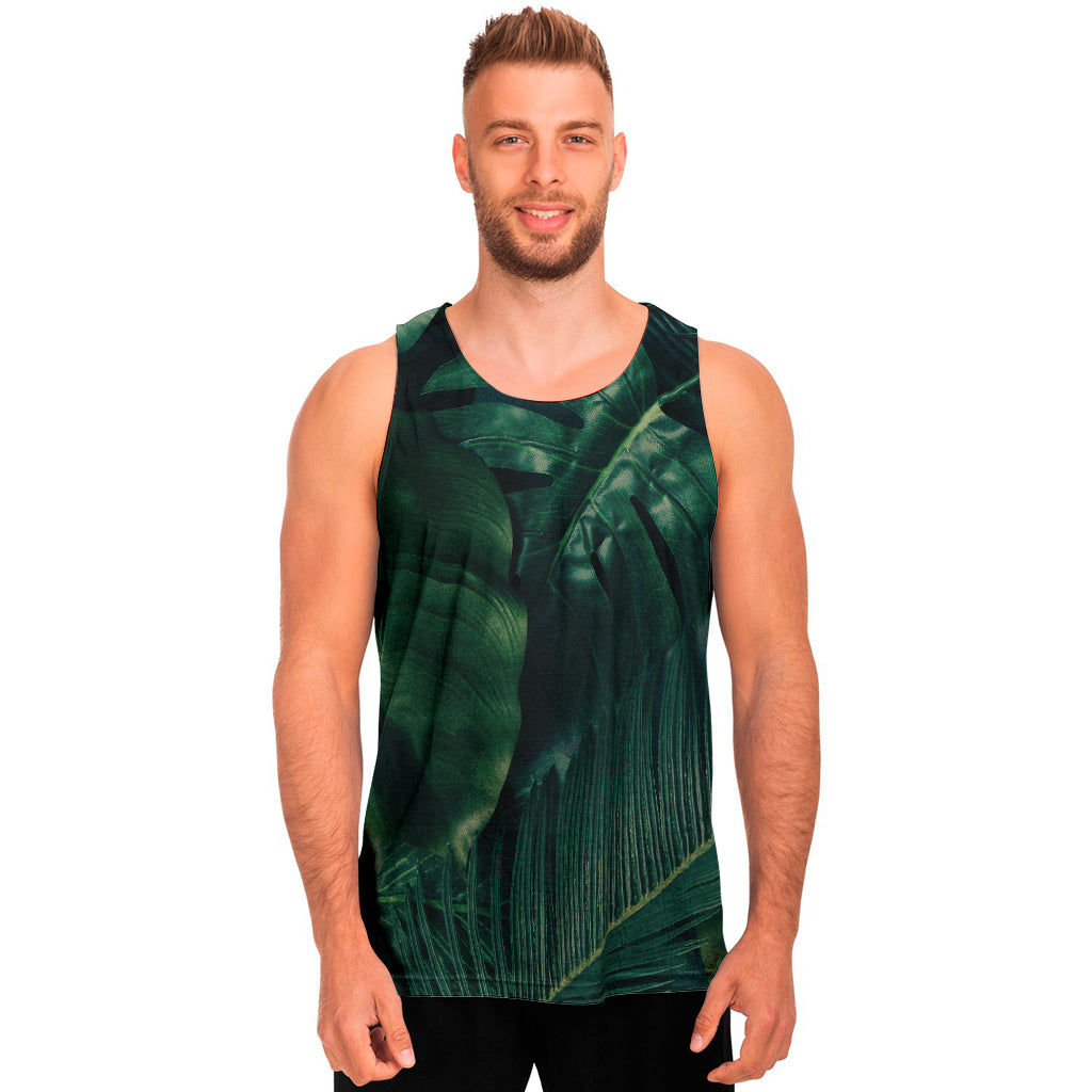 Tropical Green Leaves Print Men's Tank Top