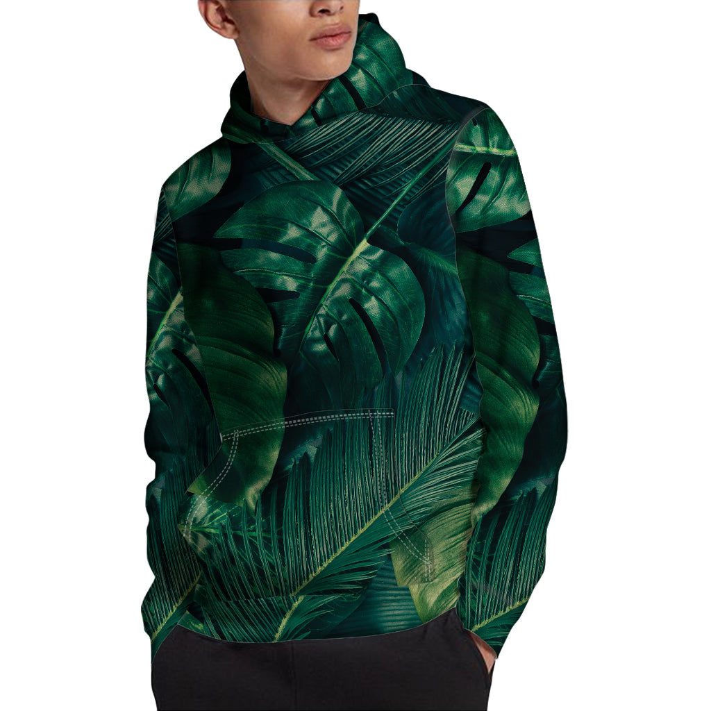 Tropical Green Leaves Print Pullover Hoodie