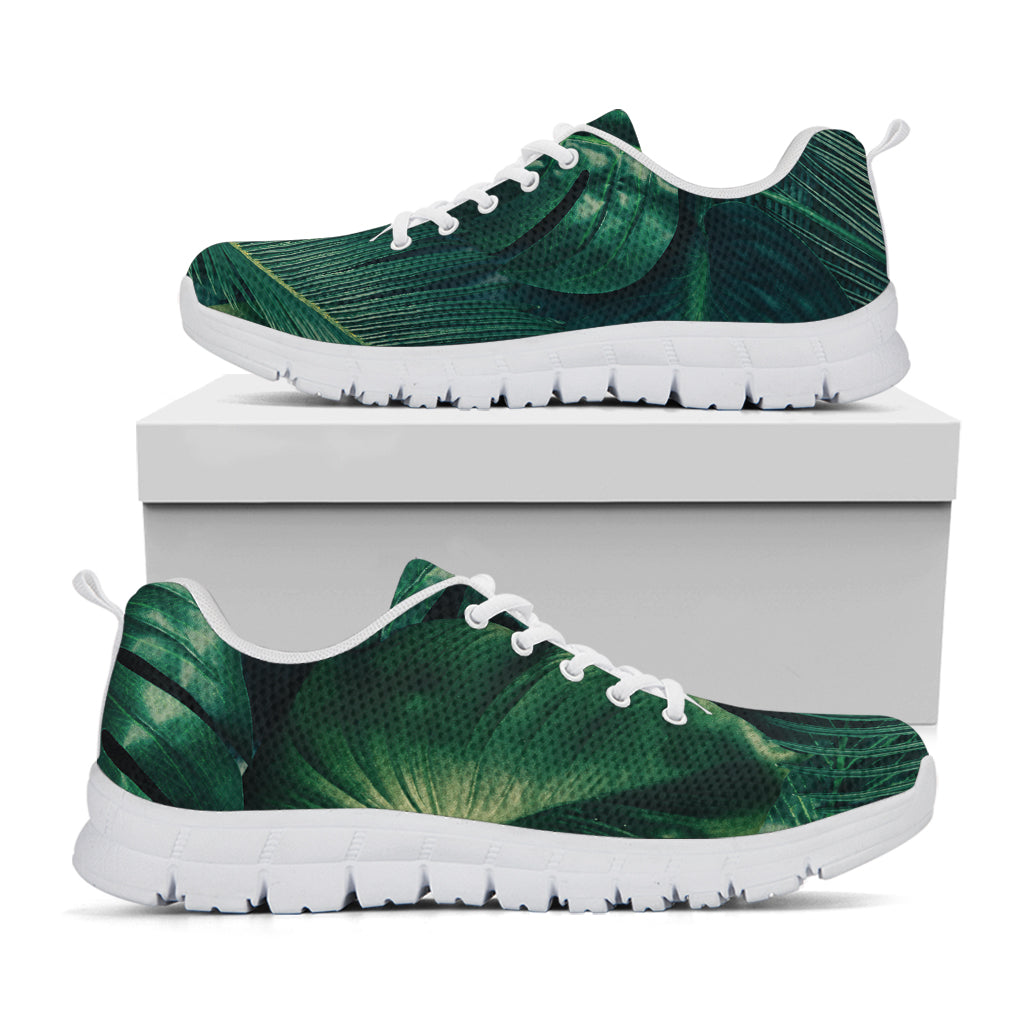 Tropical Green Leaves Print White Sneakers