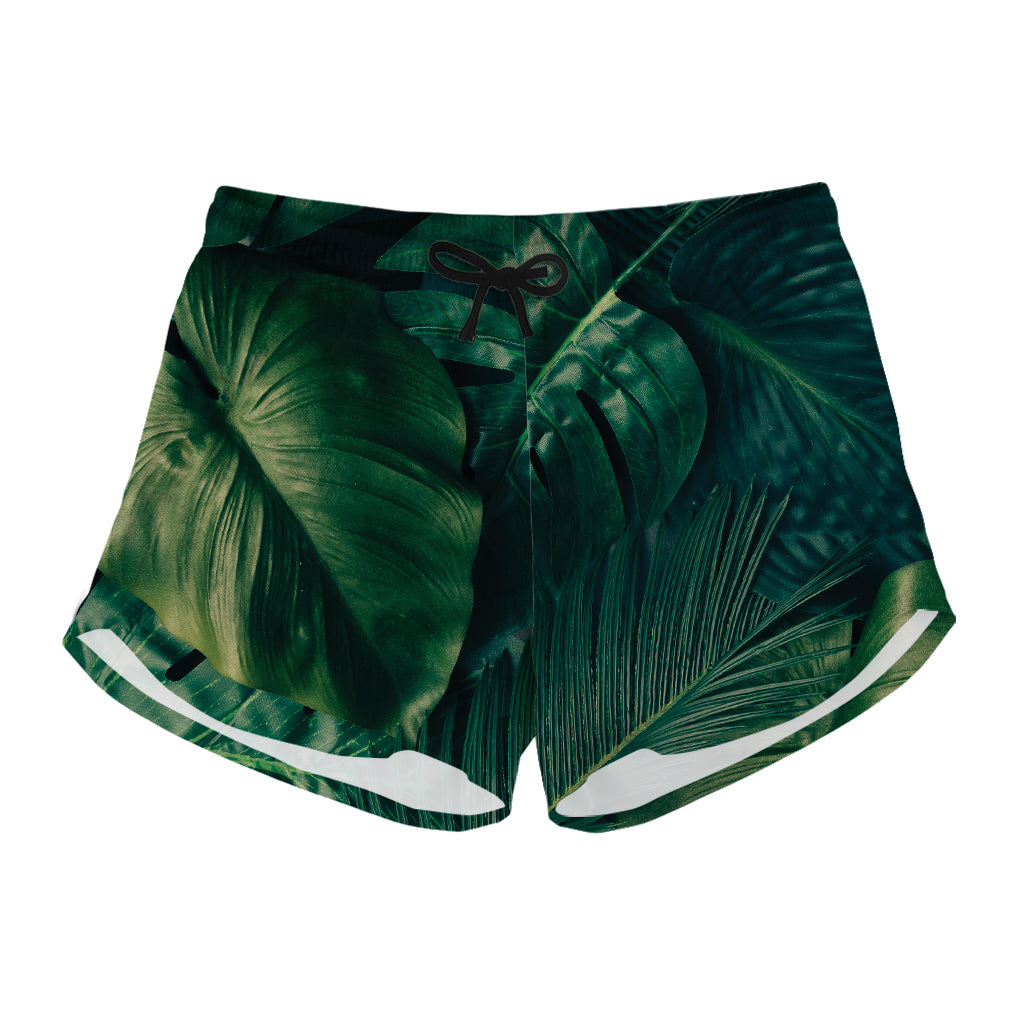 Tropical Green Leaves Print Women's Shorts