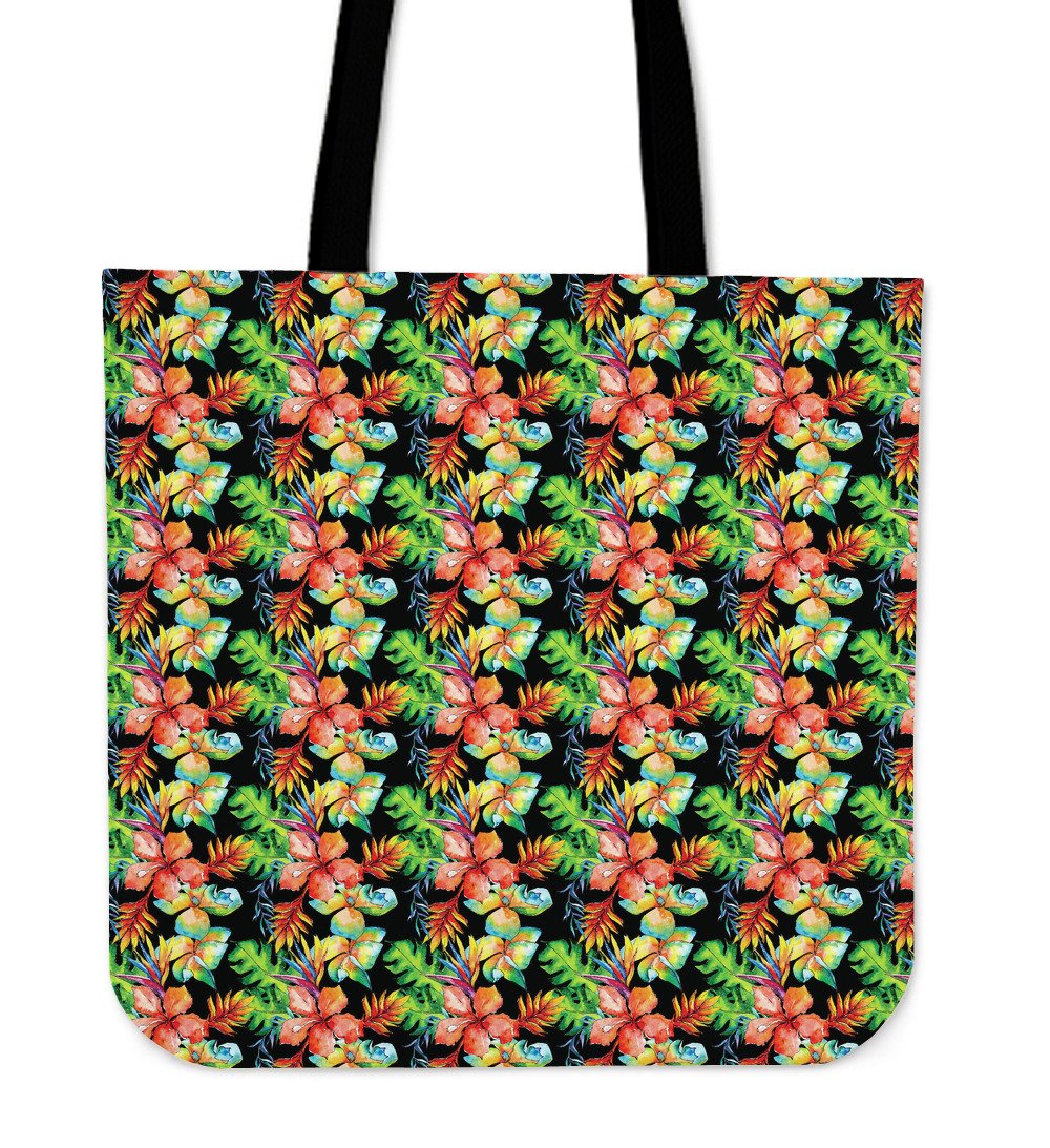 Tropical Hawaii Flowers Pattern Print Canvas Tote Bag