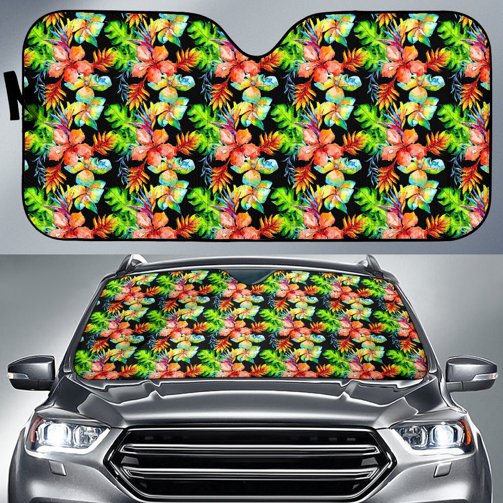 Tropical Hawaii Flowers Pattern Print Car Sun Shade