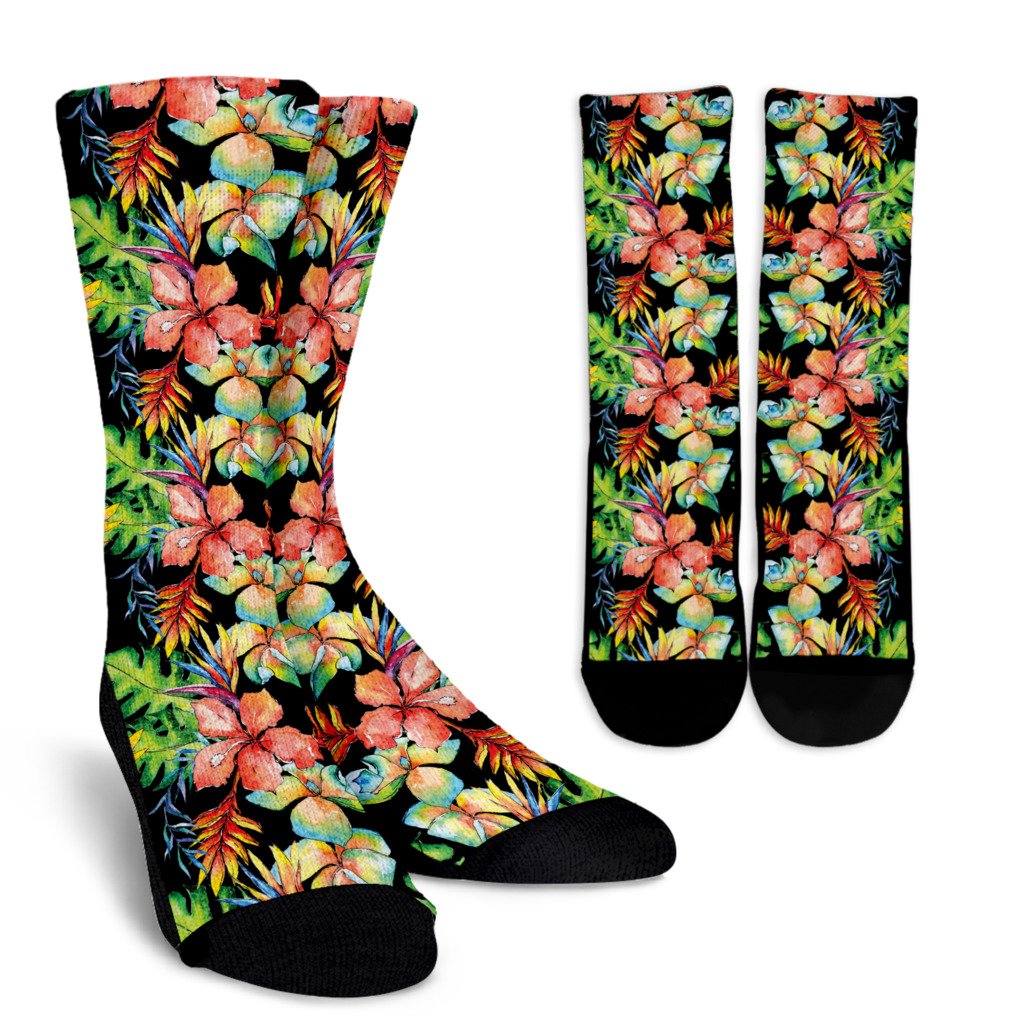 Tropical Hawaii Flowers Pattern Print Crew Socks