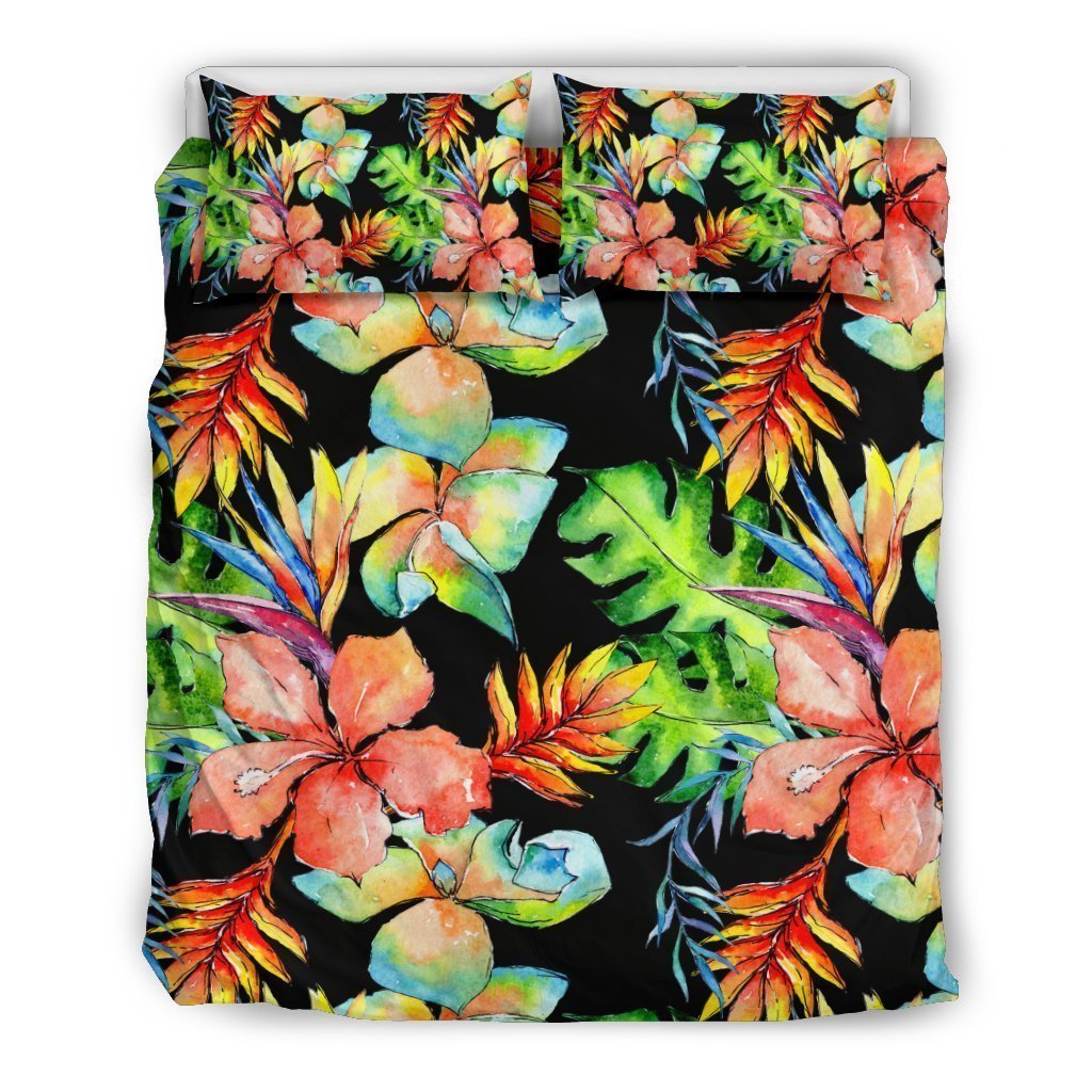 Tropical Hawaii Flowers Pattern Print Duvet Cover Bedding Set