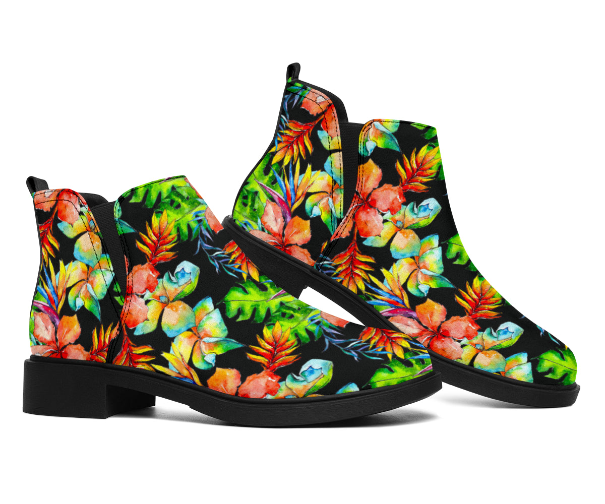 Tropical Hawaii Flowers Pattern Print Flat Ankle Boots