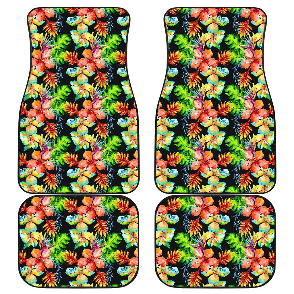 Tropical Hawaii Flowers Pattern Print Front and Back Car Floor Mats