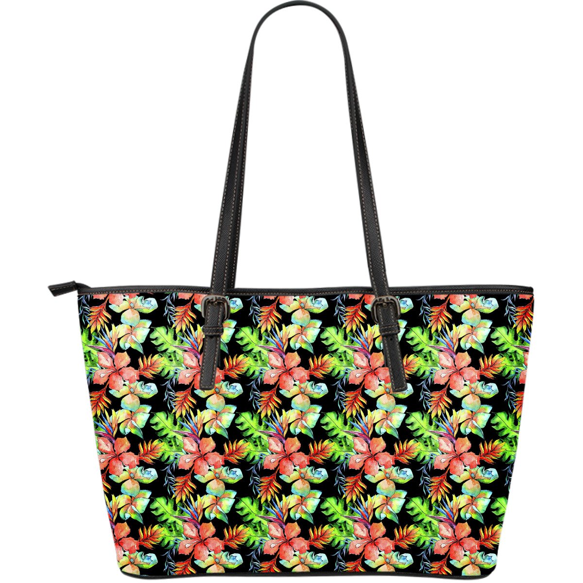 Tropical Hawaii Flowers Pattern Print Leather Tote Bag