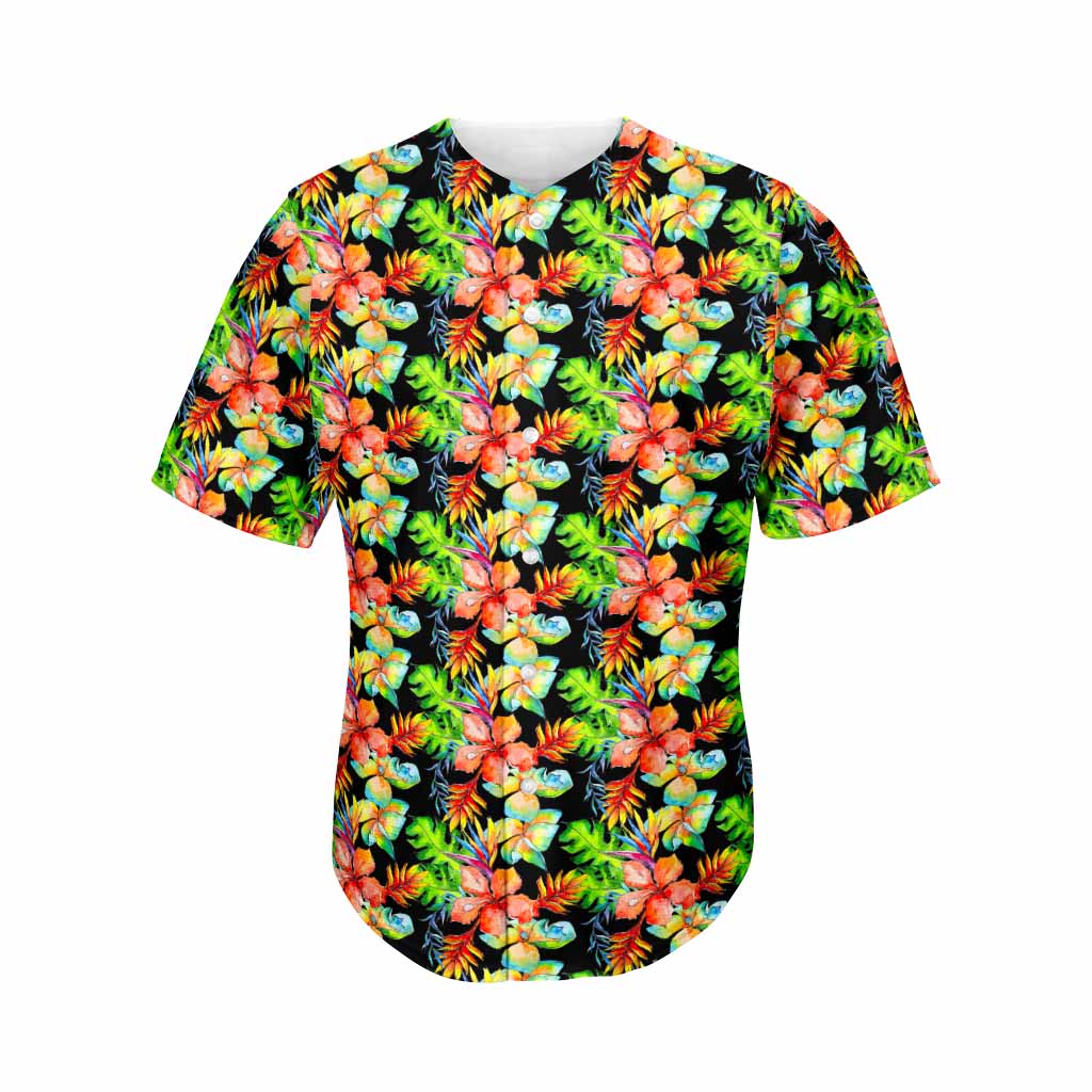 Tropical Hawaii Flowers Pattern Print Men's Baseball Jersey