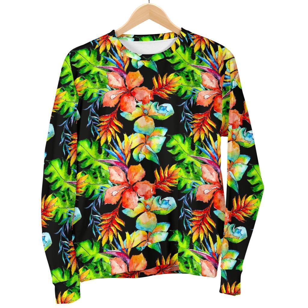 Tropical Hawaii Flowers Pattern Print Men's Crewneck Sweatshirt